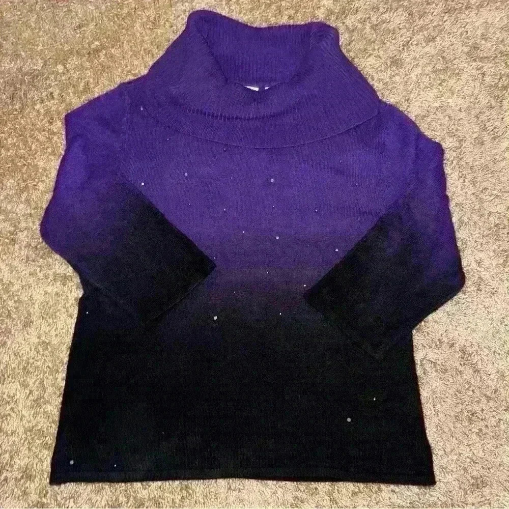 Kim Rogers Petite Ombré Cowl Neck Sweater with Rhinestone Accents, Size PL